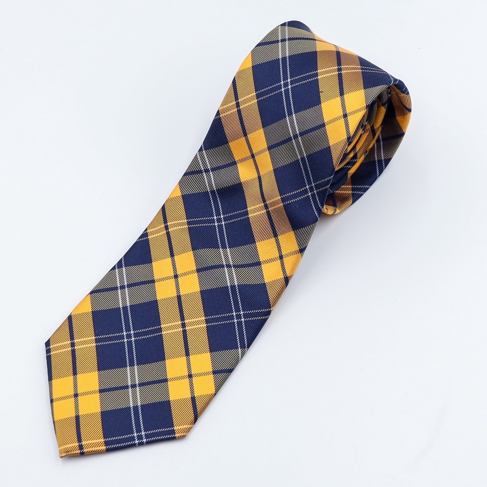 Tommy Hilfiger Necktie Mens‎ Navy Yellow Plaid 100% Silk Classic Preppy Tie